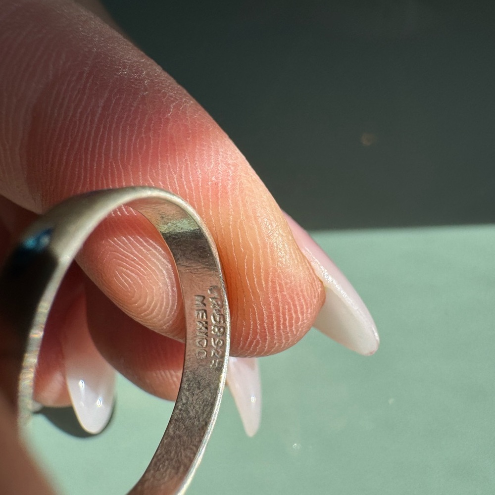 MEXICO Sterling Silver Turquoise Inlay Ring Size 6.5 1.3g - Picture 5 of 12